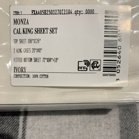 FRETTE MONZA CAL KING 4 PIECE SHEET SET SATEEN IVORY - Picture 2 of 2